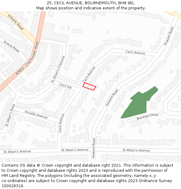 25, CECIL AVENUE, BOURNEMOUTH, BH8 9EL: Location map and indicative extent of plot