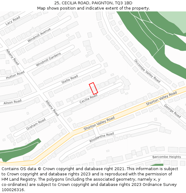 25, CECILIA ROAD, PAIGNTON, TQ3 1BD: Location map and indicative extent of plot