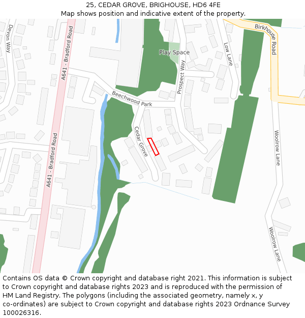 25, CEDAR GROVE, BRIGHOUSE, HD6 4FE: Location map and indicative extent of plot