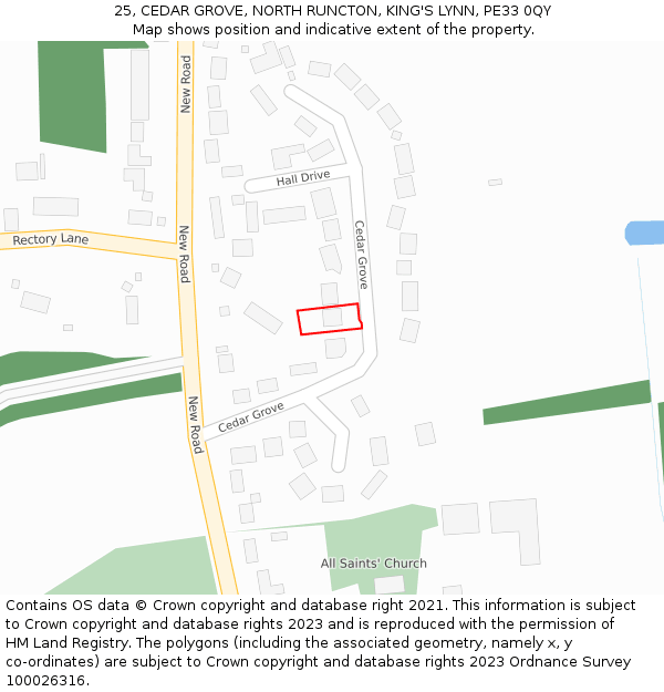 25, CEDAR GROVE, NORTH RUNCTON, KING'S LYNN, PE33 0QY: Location map and indicative extent of plot