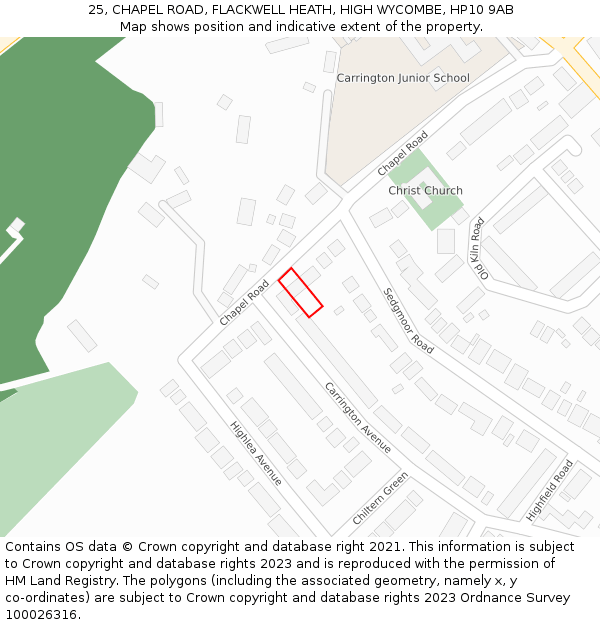 25, CHAPEL ROAD, FLACKWELL HEATH, HIGH WYCOMBE, HP10 9AB: Location map and indicative extent of plot