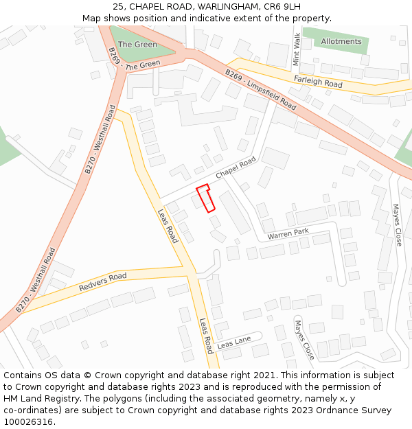25, CHAPEL ROAD, WARLINGHAM, CR6 9LH: Location map and indicative extent of plot