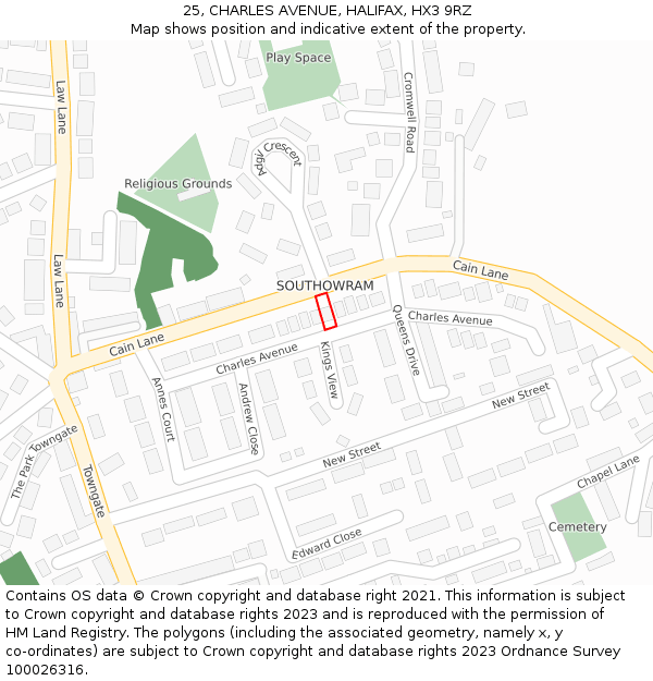 25, CHARLES AVENUE, HALIFAX, HX3 9RZ: Location map and indicative extent of plot