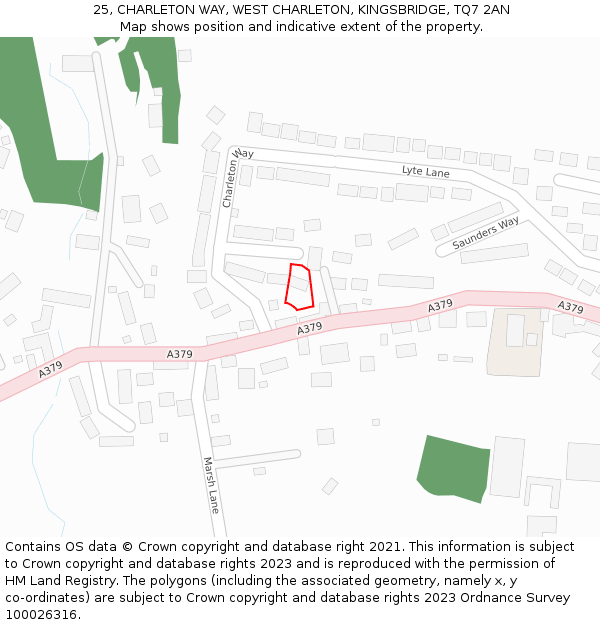 25, CHARLETON WAY, WEST CHARLETON, KINGSBRIDGE, TQ7 2AN: Location map and indicative extent of plot