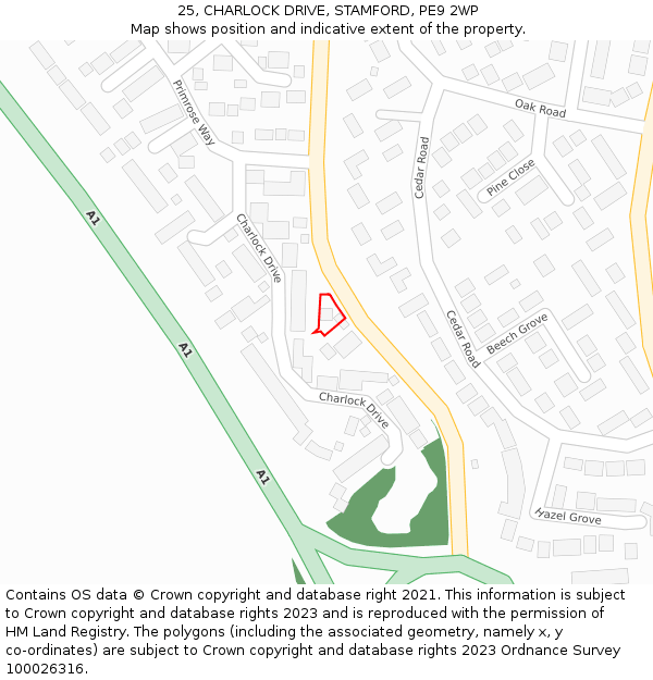 25, CHARLOCK DRIVE, STAMFORD, PE9 2WP: Location map and indicative extent of plot