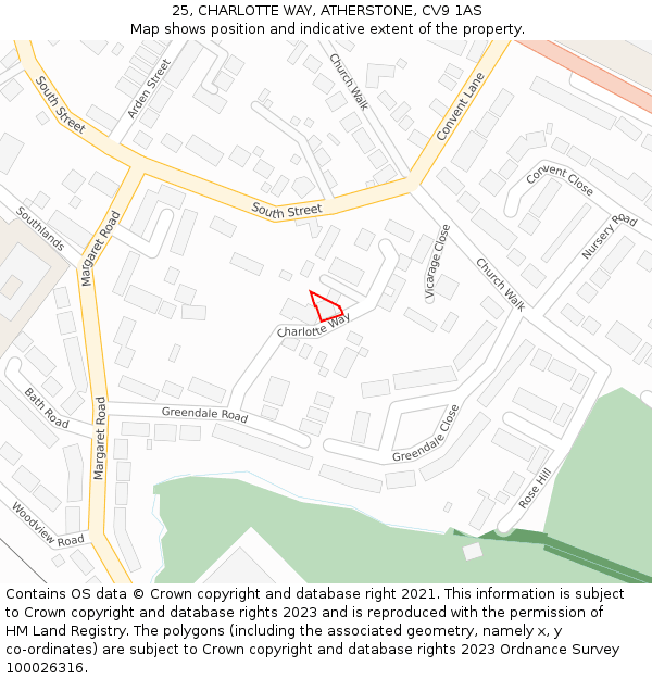 25, CHARLOTTE WAY, ATHERSTONE, CV9 1AS: Location map and indicative extent of plot