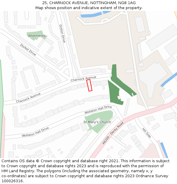25, CHARNOCK AVENUE, NOTTINGHAM, NG8 1AG: Location map and indicative extent of plot