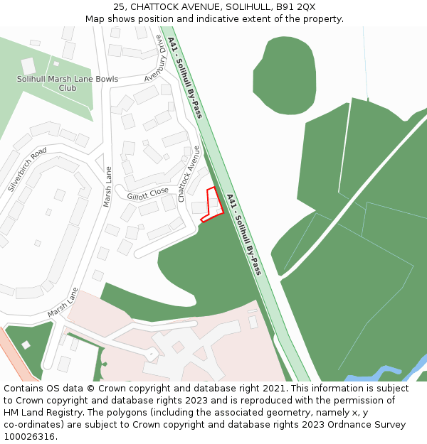 25, CHATTOCK AVENUE, SOLIHULL, B91 2QX: Location map and indicative extent of plot