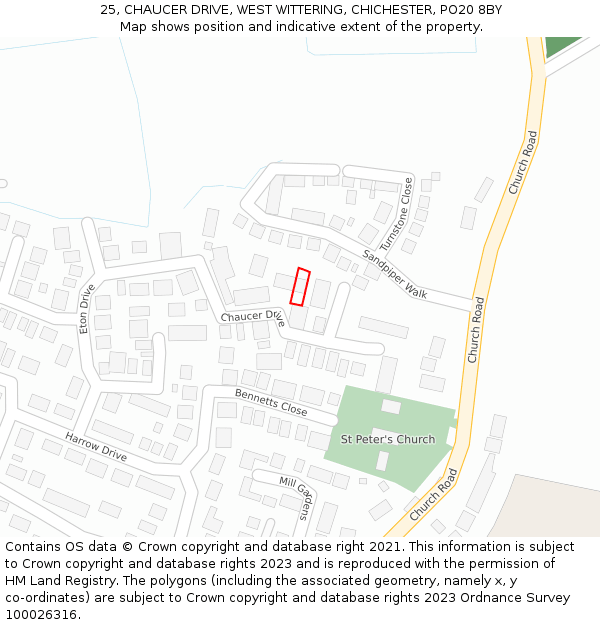 25, CHAUCER DRIVE, WEST WITTERING, CHICHESTER, PO20 8BY: Location map and indicative extent of plot