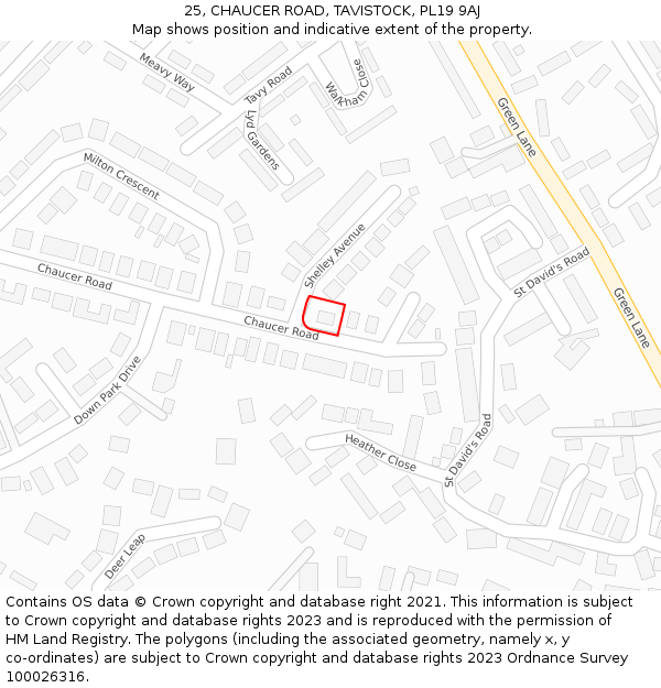 25, CHAUCER ROAD, TAVISTOCK, PL19 9AJ: Location map and indicative extent of plot