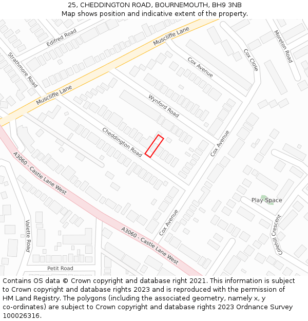 25, CHEDDINGTON ROAD, BOURNEMOUTH, BH9 3NB: Location map and indicative extent of plot