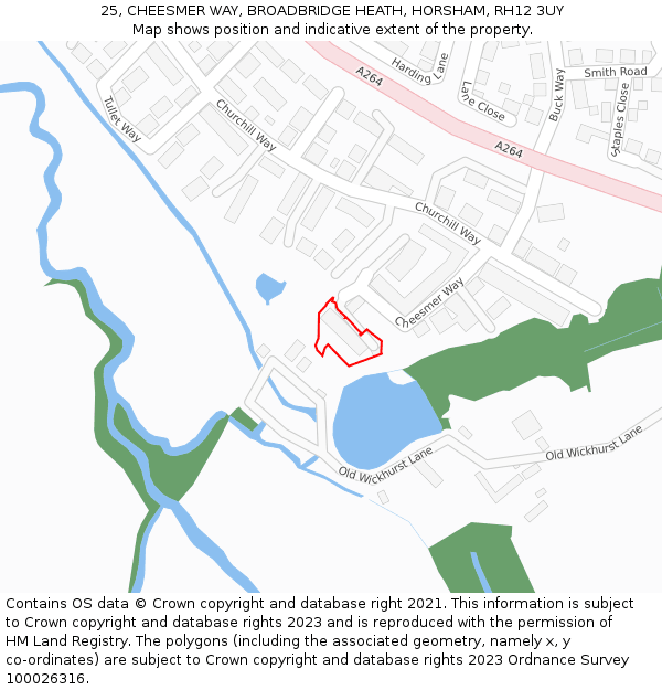 25, CHEESMER WAY, BROADBRIDGE HEATH, HORSHAM, RH12 3UY: Location map and indicative extent of plot