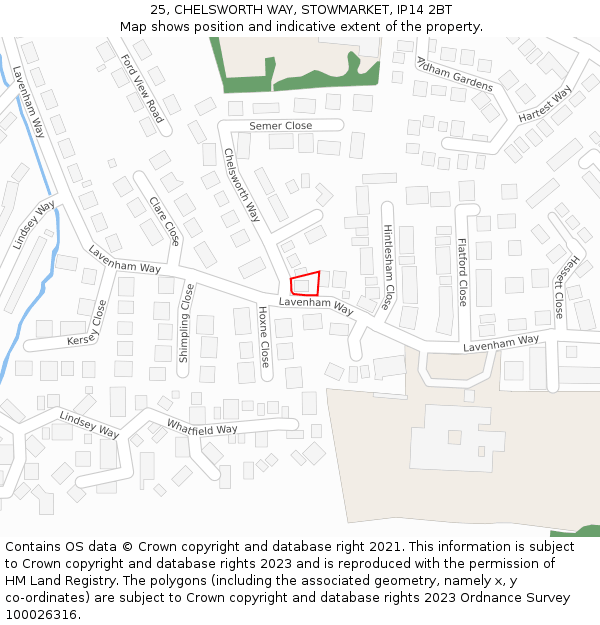 25, CHELSWORTH WAY, STOWMARKET, IP14 2BT: Location map and indicative extent of plot