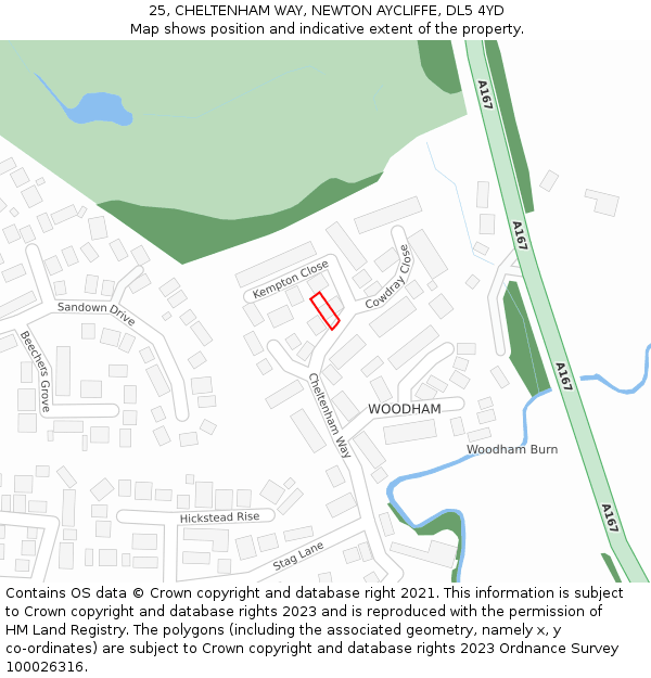 25, CHELTENHAM WAY, NEWTON AYCLIFFE, DL5 4YD: Location map and indicative extent of plot