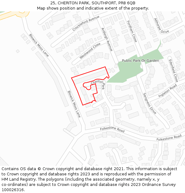 25, CHERITON PARK, SOUTHPORT, PR8 6QB: Location map and indicative extent of plot