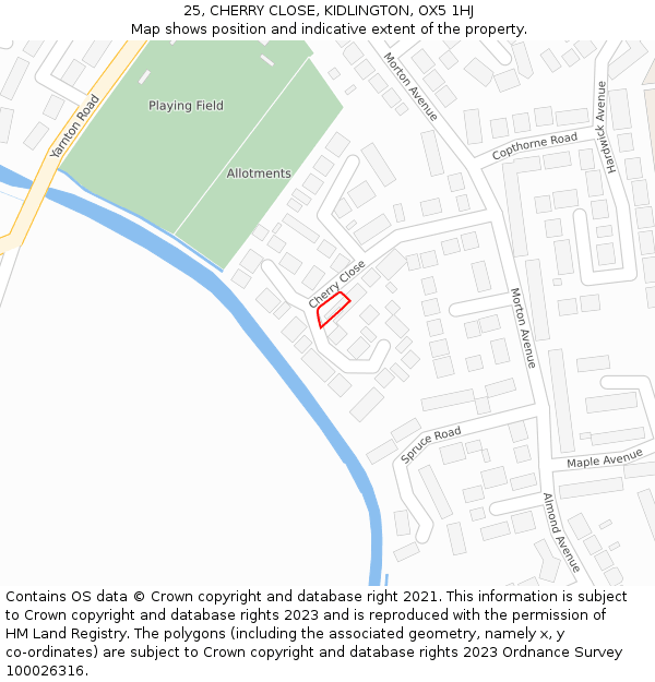 25, CHERRY CLOSE, KIDLINGTON, OX5 1HJ: Location map and indicative extent of plot