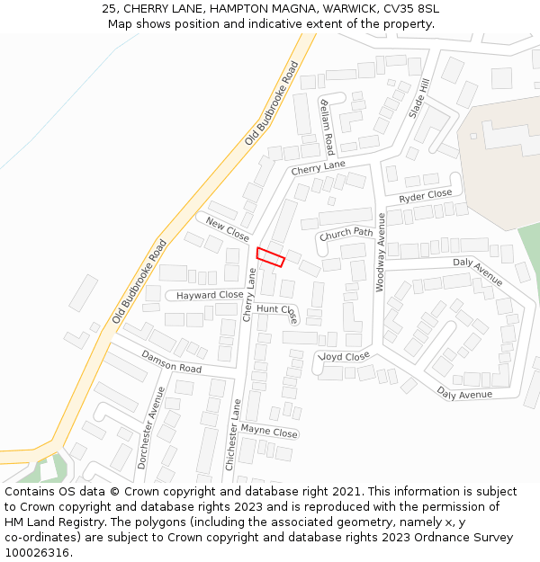 25, CHERRY LANE, HAMPTON MAGNA, WARWICK, CV35 8SL: Location map and indicative extent of plot