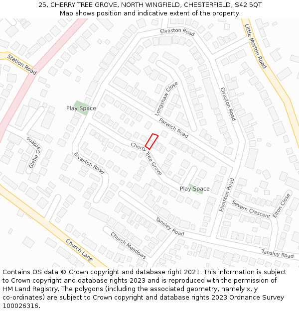 25, CHERRY TREE GROVE, NORTH WINGFIELD, CHESTERFIELD, S42 5QT: Location map and indicative extent of plot