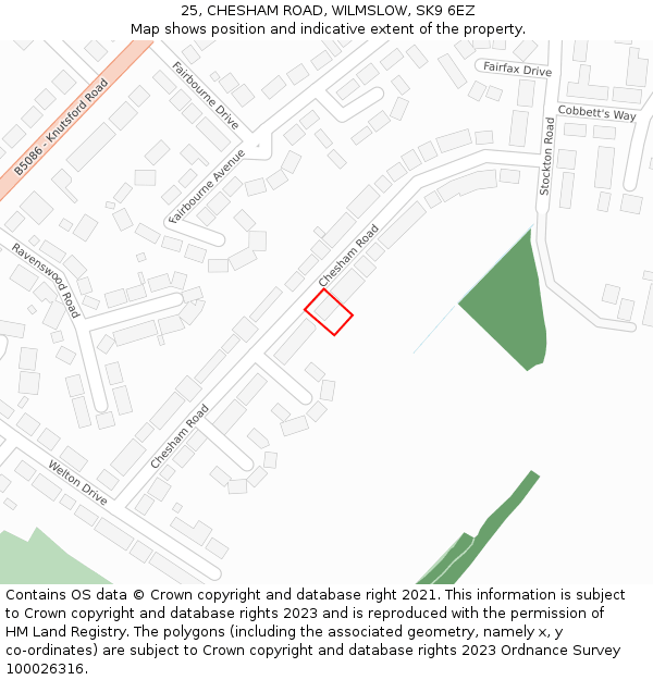 25, CHESHAM ROAD, WILMSLOW, SK9 6EZ: Location map and indicative extent of plot