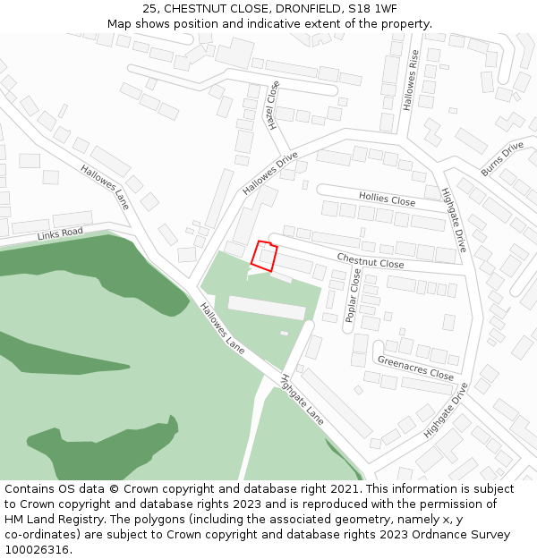 25, CHESTNUT CLOSE, DRONFIELD, S18 1WF: Location map and indicative extent of plot