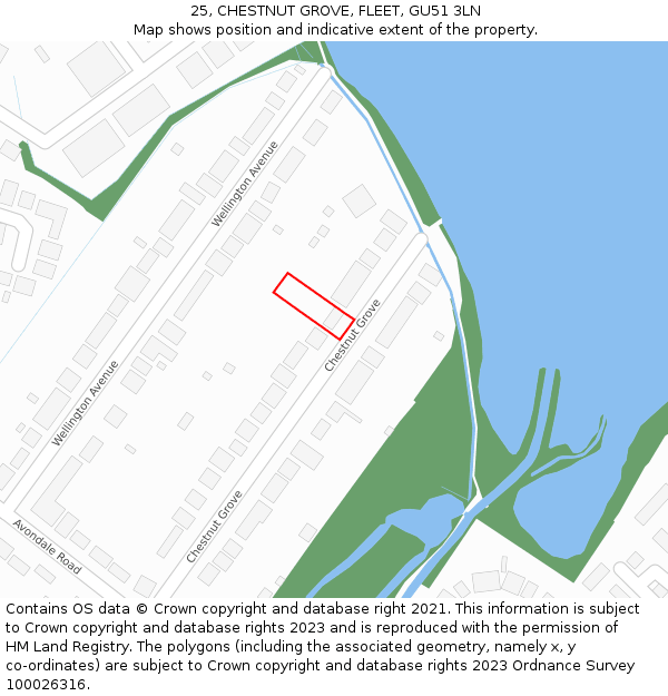 25, CHESTNUT GROVE, FLEET, GU51 3LN: Location map and indicative extent of plot