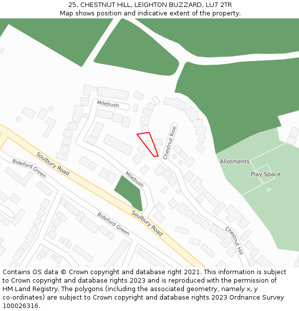 25, CHESTNUT HILL, LEIGHTON BUZZARD, LU7 2TR: Location map and indicative extent of plot