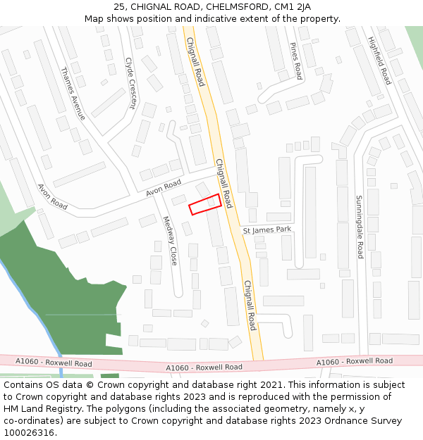 25, CHIGNAL ROAD, CHELMSFORD, CM1 2JA: Location map and indicative extent of plot
