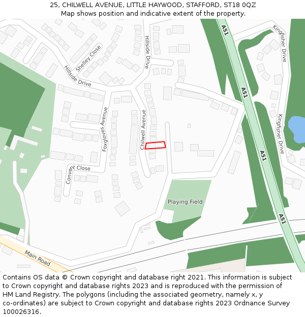 25, CHILWELL AVENUE, LITTLE HAYWOOD, STAFFORD, ST18 0QZ: Location map and indicative extent of plot