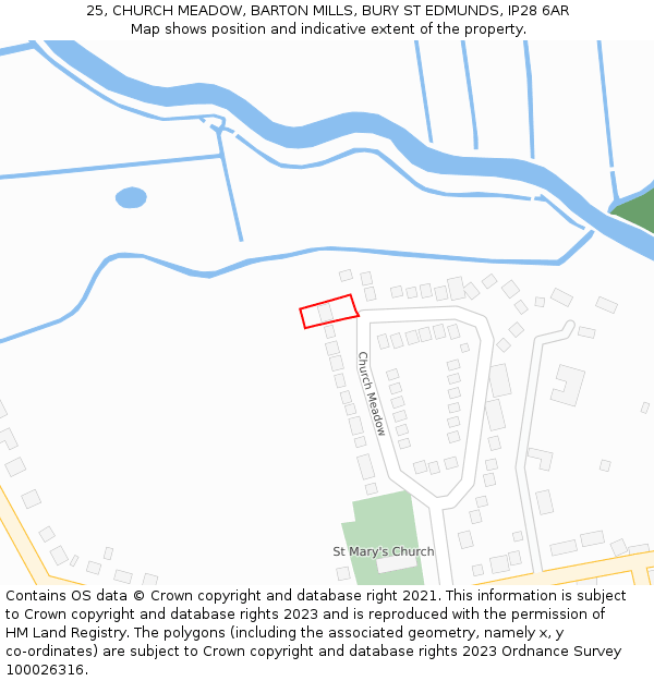 25, CHURCH MEADOW, BARTON MILLS, BURY ST EDMUNDS, IP28 6AR: Location map and indicative extent of plot