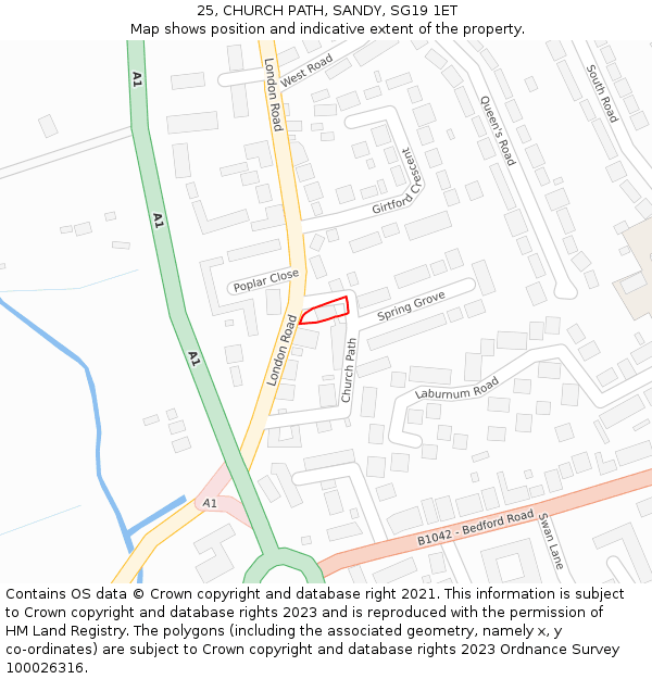 25, CHURCH PATH, SANDY, SG19 1ET: Location map and indicative extent of plot