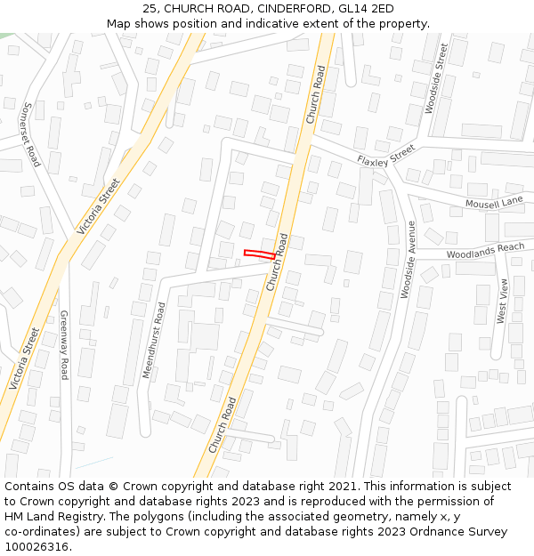 25, CHURCH ROAD, CINDERFORD, GL14 2ED: Location map and indicative extent of plot