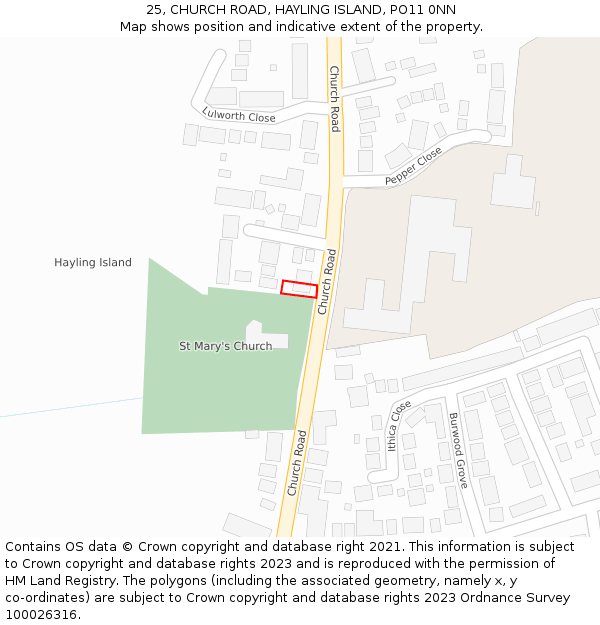 25, CHURCH ROAD, HAYLING ISLAND, PO11 0NN: Location map and indicative extent of plot