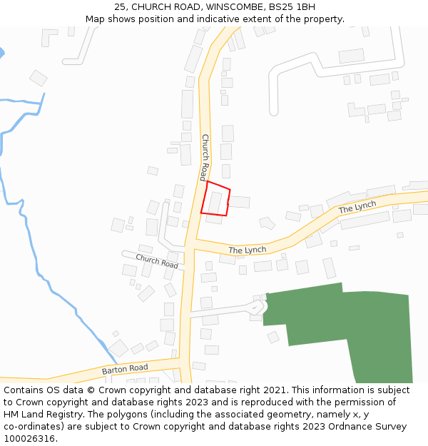 25, CHURCH ROAD, WINSCOMBE, BS25 1BH: Location map and indicative extent of plot