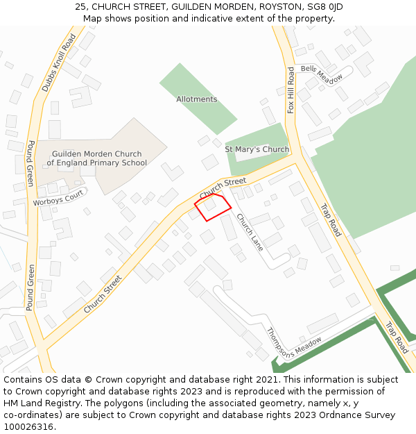 25, CHURCH STREET, GUILDEN MORDEN, ROYSTON, SG8 0JD: Location map and indicative extent of plot