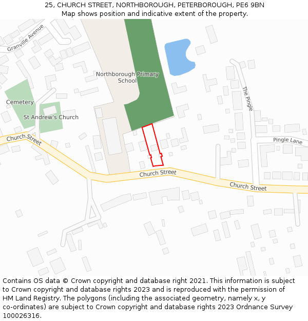 25, CHURCH STREET, NORTHBOROUGH, PETERBOROUGH, PE6 9BN: Location map and indicative extent of plot