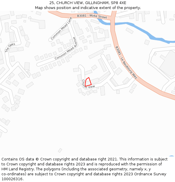 25, CHURCH VIEW, GILLINGHAM, SP8 4XE: Location map and indicative extent of plot