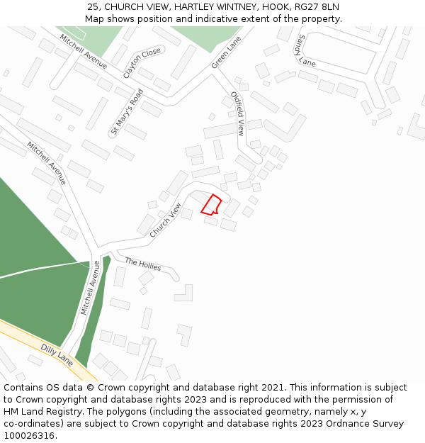 25, CHURCH VIEW, HARTLEY WINTNEY, HOOK, RG27 8LN: Location map and indicative extent of plot