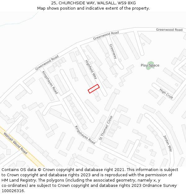 25, CHURCHSIDE WAY, WALSALL, WS9 8XG: Location map and indicative extent of plot