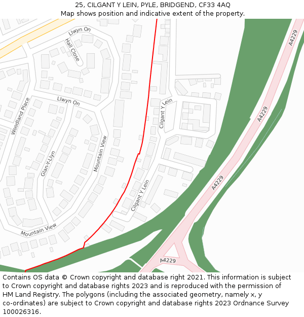 25, CILGANT Y LEIN, PYLE, BRIDGEND, CF33 4AQ: Location map and indicative extent of plot