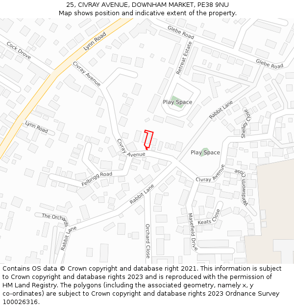 25, CIVRAY AVENUE, DOWNHAM MARKET, PE38 9NU: Location map and indicative extent of plot