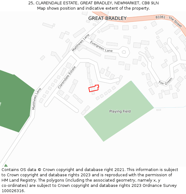 25, CLARENDALE ESTATE, GREAT BRADLEY, NEWMARKET, CB8 9LN: Location map and indicative extent of plot