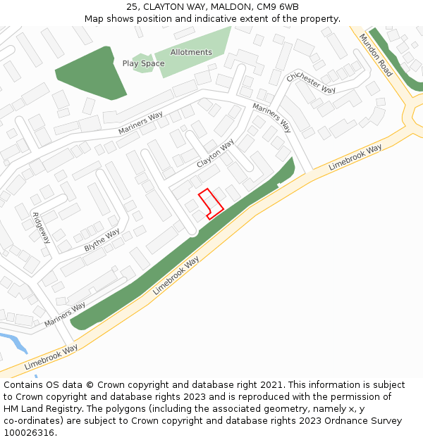 25, CLAYTON WAY, MALDON, CM9 6WB: Location map and indicative extent of plot