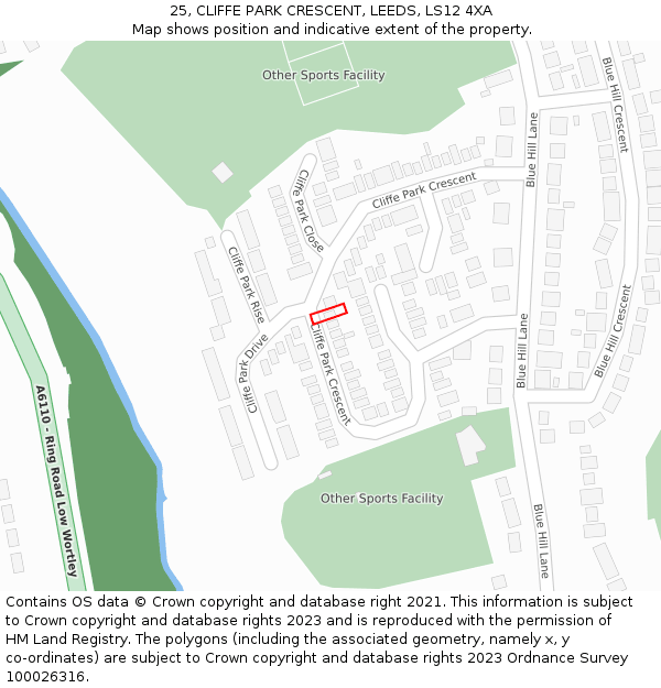 25, CLIFFE PARK CRESCENT, LEEDS, LS12 4XA: Location map and indicative extent of plot