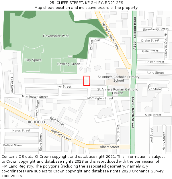 25, CLIFFE STREET, KEIGHLEY, BD21 2ES: Location map and indicative extent of plot