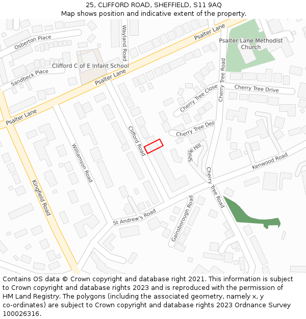 25, CLIFFORD ROAD, SHEFFIELD, S11 9AQ: Location map and indicative extent of plot
