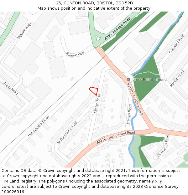 25, CLINTON ROAD, BRISTOL, BS3 5PB: Location map and indicative extent of plot