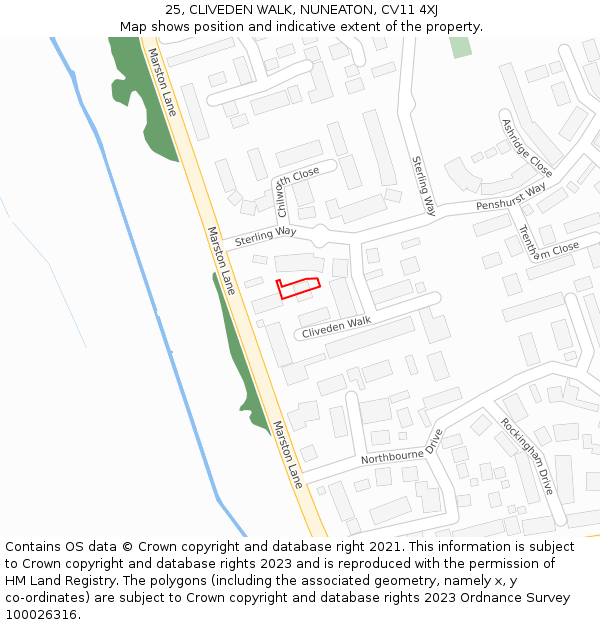 25, CLIVEDEN WALK, NUNEATON, CV11 4XJ: Location map and indicative extent of plot