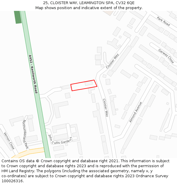 25, CLOISTER WAY, LEAMINGTON SPA, CV32 6QE: Location map and indicative extent of plot