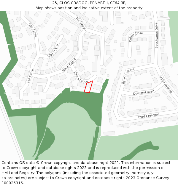 25, CLOS CRADOG, PENARTH, CF64 3RJ: Location map and indicative extent of plot