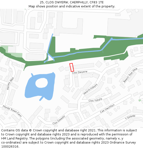 25, CLOS DWYERW, CAERPHILLY, CF83 1TE: Location map and indicative extent of plot